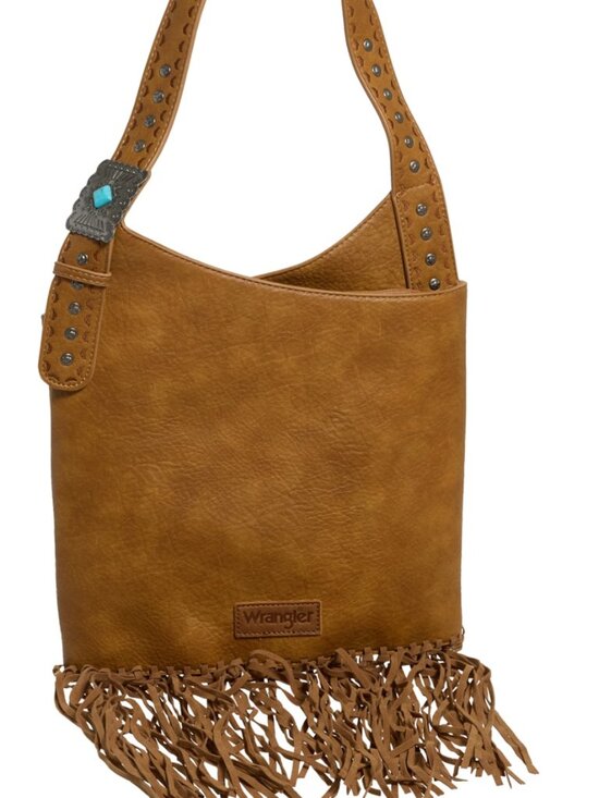 Wrangler Handbags - NEW Wrangler Turquoise Stone, Stud & Fringed Hobo Bag Brown Boho Western NWT